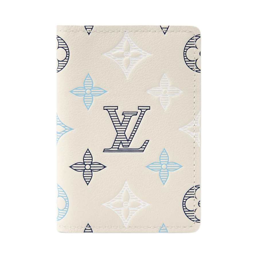 LOUIS VUITTON Monogram Shadow Cow Leather Card Holder Men's White