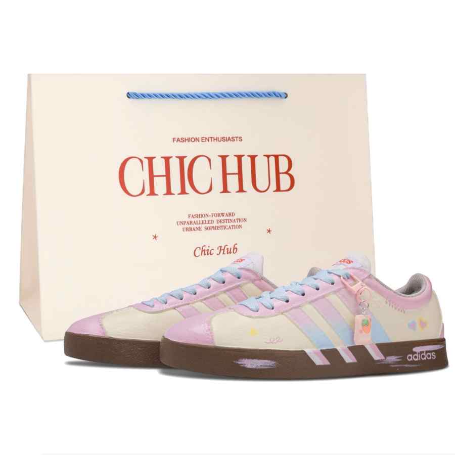 Adidas Adidas Vl Court Classic Lifestyle Synthetic Leather Waterproof Cushioning Low top Skateboard Shoes Unisex Pink