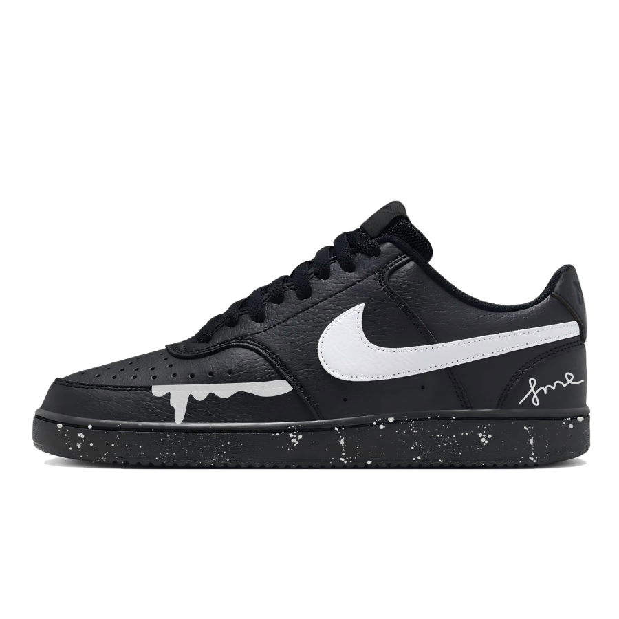 Nike Nike Court Vision Ink Stain Leather Abrasion Resistant Slip Resistant Low top Skateboard Shoes Unisex Black