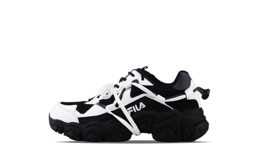 FILA Fluid Slip Resistant Abrasion Resistant Low top Chunky Sneakers Unisex Black White