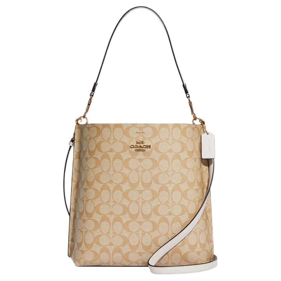 COACH Mollie Canvas With Leather Bucket Bag Handbag 28 Women's Light Brown