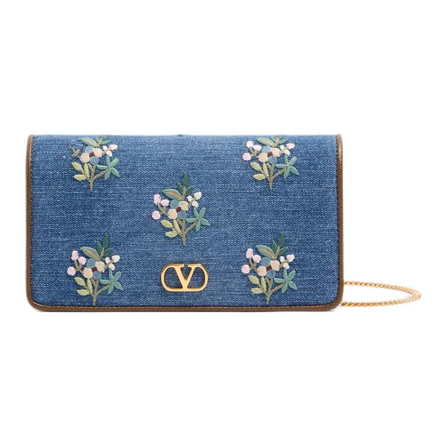 Valentino VLogo Signature Denim Crossbody Bag, Shoulder Bag Mini Women's Blue