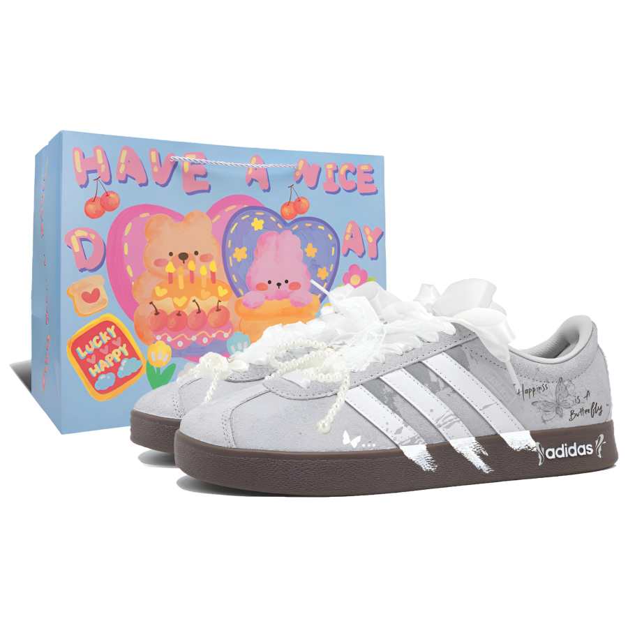 Adidas Adidas Vl Court Classic Moth Lightweight Breathable Low top Trendy Casual Skate Shoes Unisex Light Gray