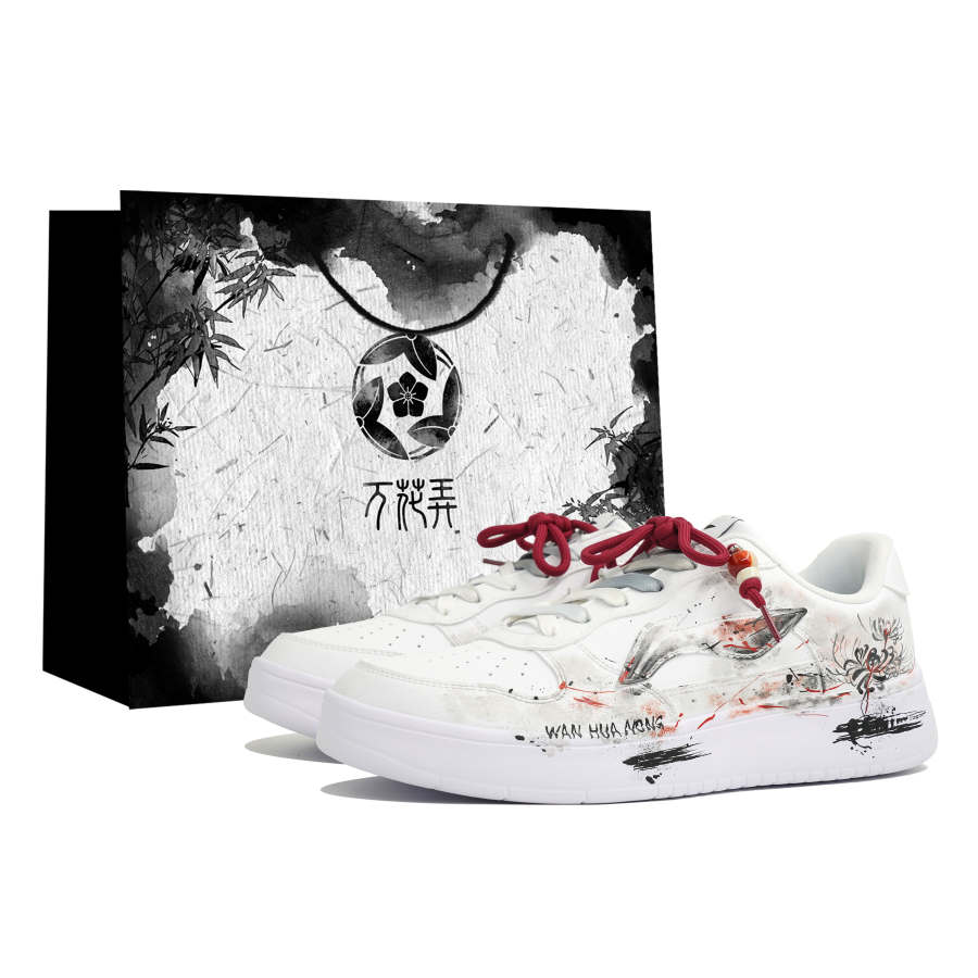 Li-Ning Li Ning Floating Boat Vanity, Ink Stained Flowers, Shopping Bag Cushioning Abrasion Resistant Low top Skateboard Shoes