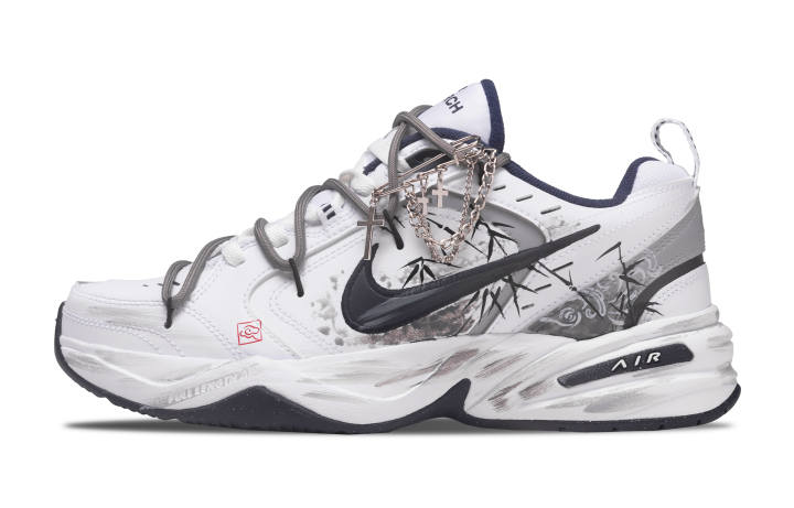 Nike Nike Air Monarch 4 Ink Bamboo Listening To The Wind Textile, Leather Low top Chunky Sneakers Unisex Gray White Blue
