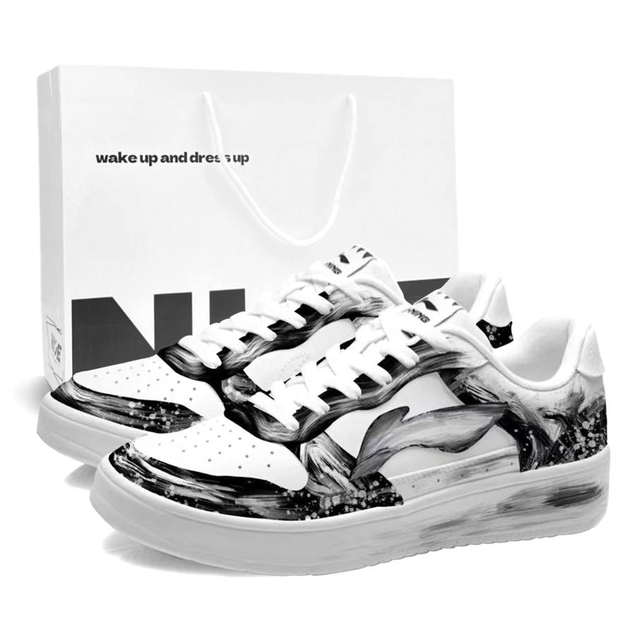 Li-Ning Li Ning Floating Boat Panda Abrasion Resistant Breathable Low top Skateboard Shoes Men's Black White