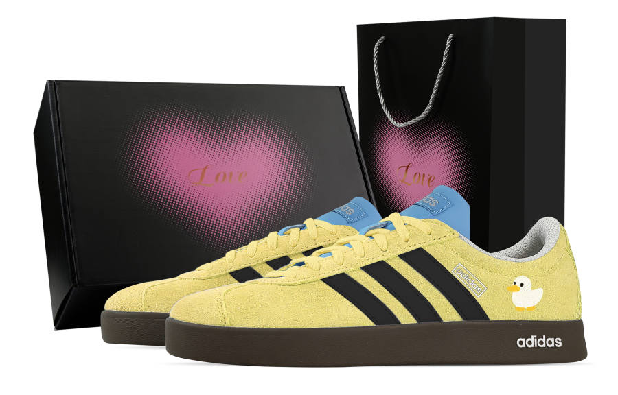 Adidas Custom Adidas VL COURT 2.0 Creamy Duck, Heart Box Low top German Army Trainers Unisex Yellow