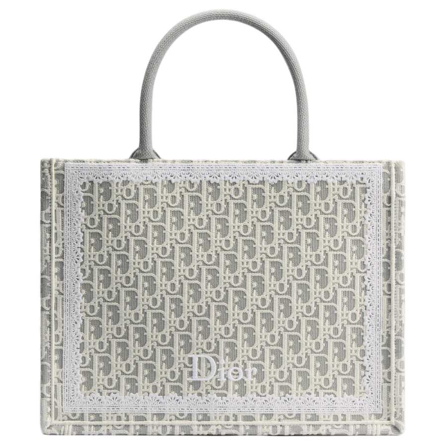 DIOR BookTote Cotton Tote Handbag Medium Women's Latte