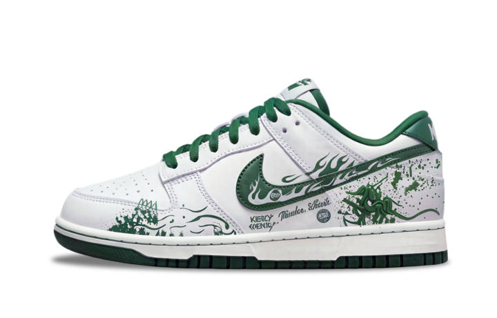 Nike Nike Dunk Green Flame Leather Abrasion Resistant Slip Resistant Low top Skateboard Shoes Unisex White Green