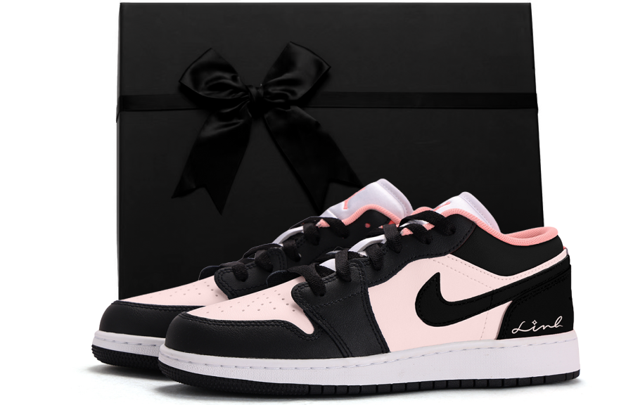 Jordan Jordan Air Jordan 1 Slip Resistant Abrasion Resistant Low top Children's Basketball Shoes Black Pink Unisex