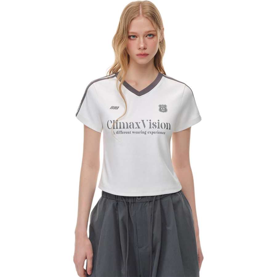 CLIMAX VISION T Shirts Women's White V Neck Moderate Straight Fit