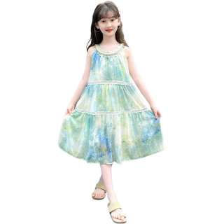 PLANDOO Kids Dresses Collarless Thin Mid Length