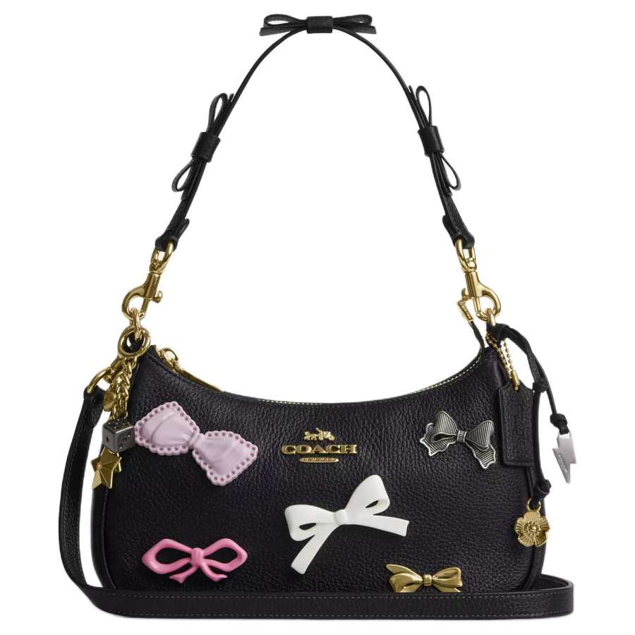 COACH COACH Teri Refined Pebbled Leather Shoulder Bag Medium Women's Black
