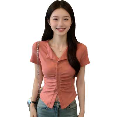 VENICEW T Shirts Women's Lapel