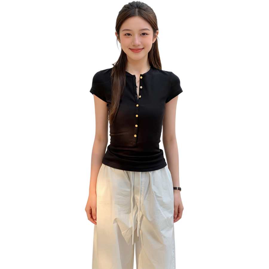VENICEW T Shirts Women's Half Open Collar