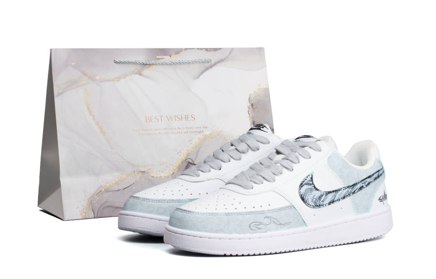 Nike Nike Court Vision 1 Cushioning Coverage Slip Resistant Low top Skateboard Shoes Unisex White Blue Shopping Bag