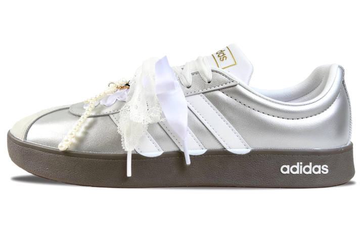 Adidas Adidas VL COURT 2.0 Abrasion Resistant Low top Skateboard Shoes Unisex Silver White