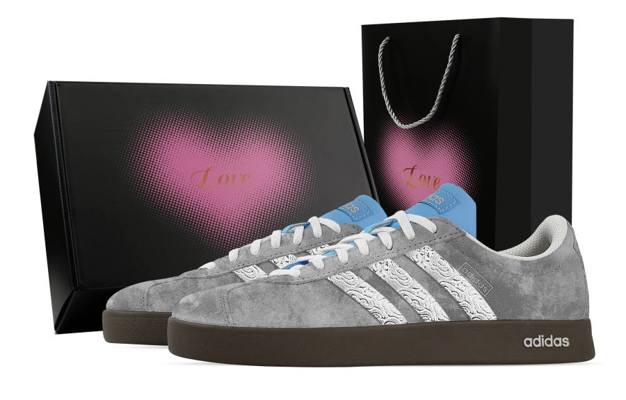 Adidas Custom Adidas VL COURT 2.0 Cement Flower Bar, Heart Box Low top German Army Trainers Unisex Gray