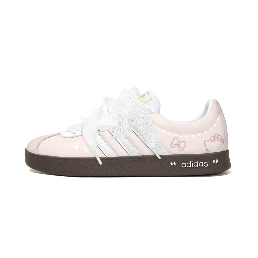 Adidas Adidas Vl Court Classic Lemon, Pink Mist Butterfly Synthetic Leather Cushioning Abrasion Resistant Low top