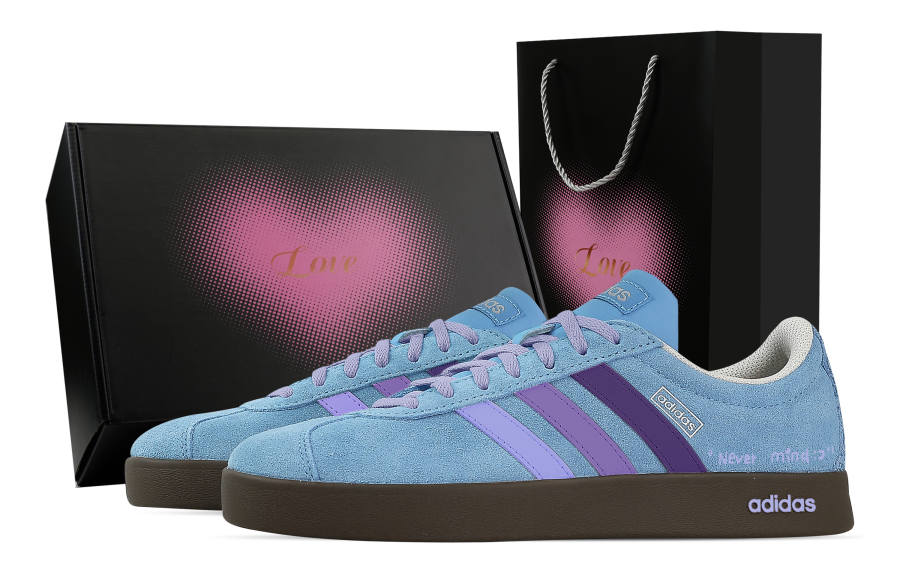 Adidas Custom Adidas VL COURT 2.0 Misty Glue, Heart Box Low top German Army Trainers Unisex Blue