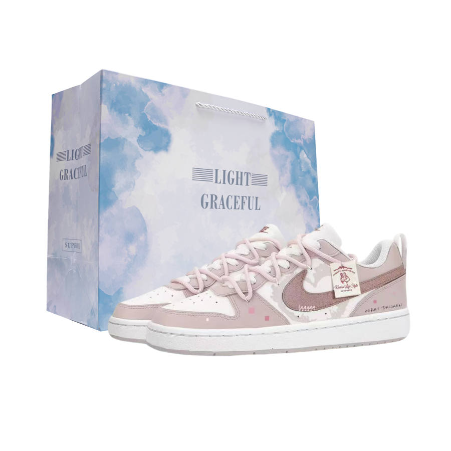 Nike Nike Court Borough 2 Pink Undertone Milk Candies Leather Slip Resistant Quiet Low top Kids' Skateboarding Shoes