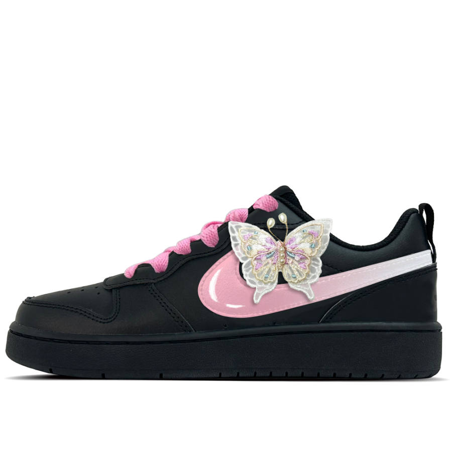 Nike Nike Court Borough Berry Butterfly Language Leather Low top Kids' Skateboarding Shoes Black Teenagers