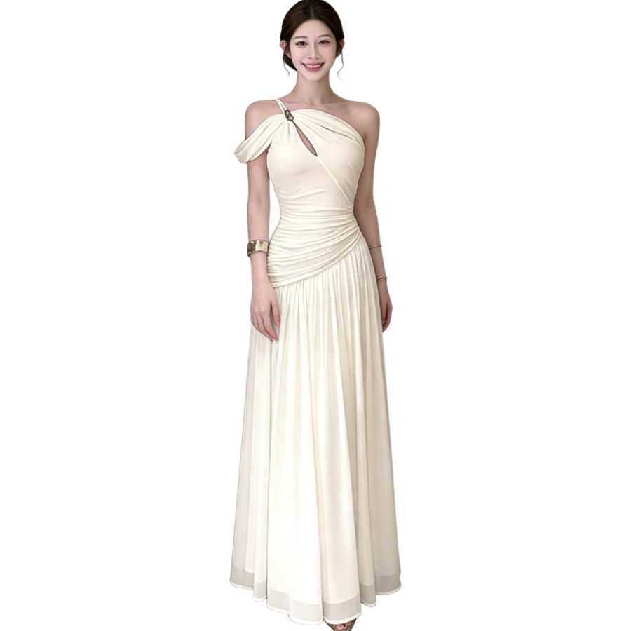 JBBCN Sleeveless Dresses Women's Ecru Boat Neck Thin Long
