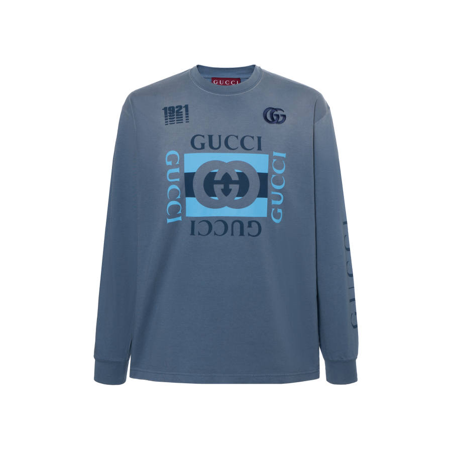 GUCCI T Shirts Men's Blue Crew Neck Moderate Straight Fit