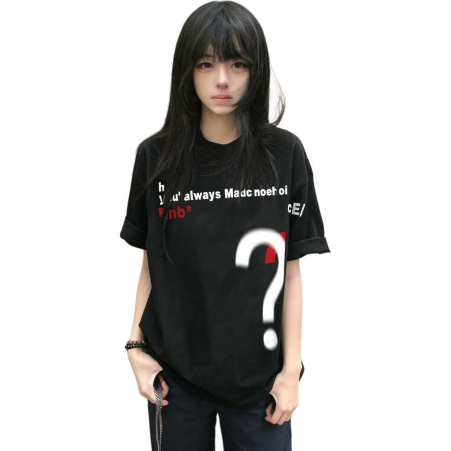 Cotton Gene T Shirts Women's Black Crew Neck Thin Heavyweight