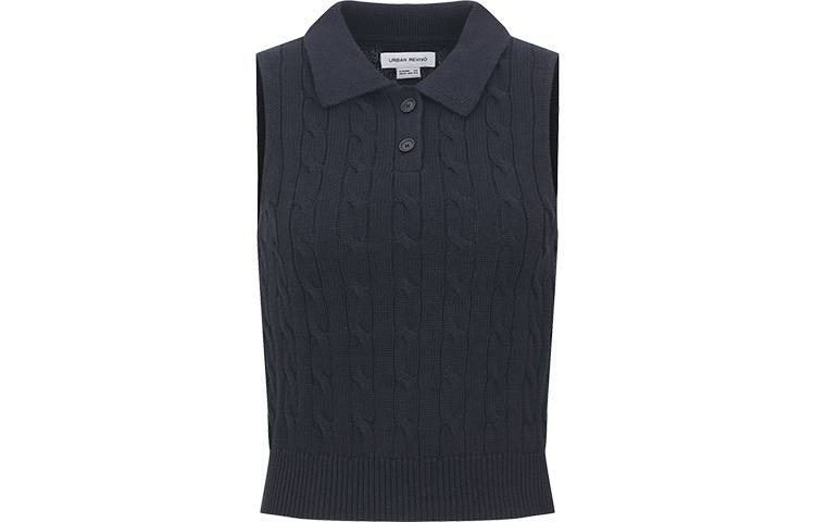 URBAN REVIVO Knitwear Women's Navy Blue Lapel Moderate