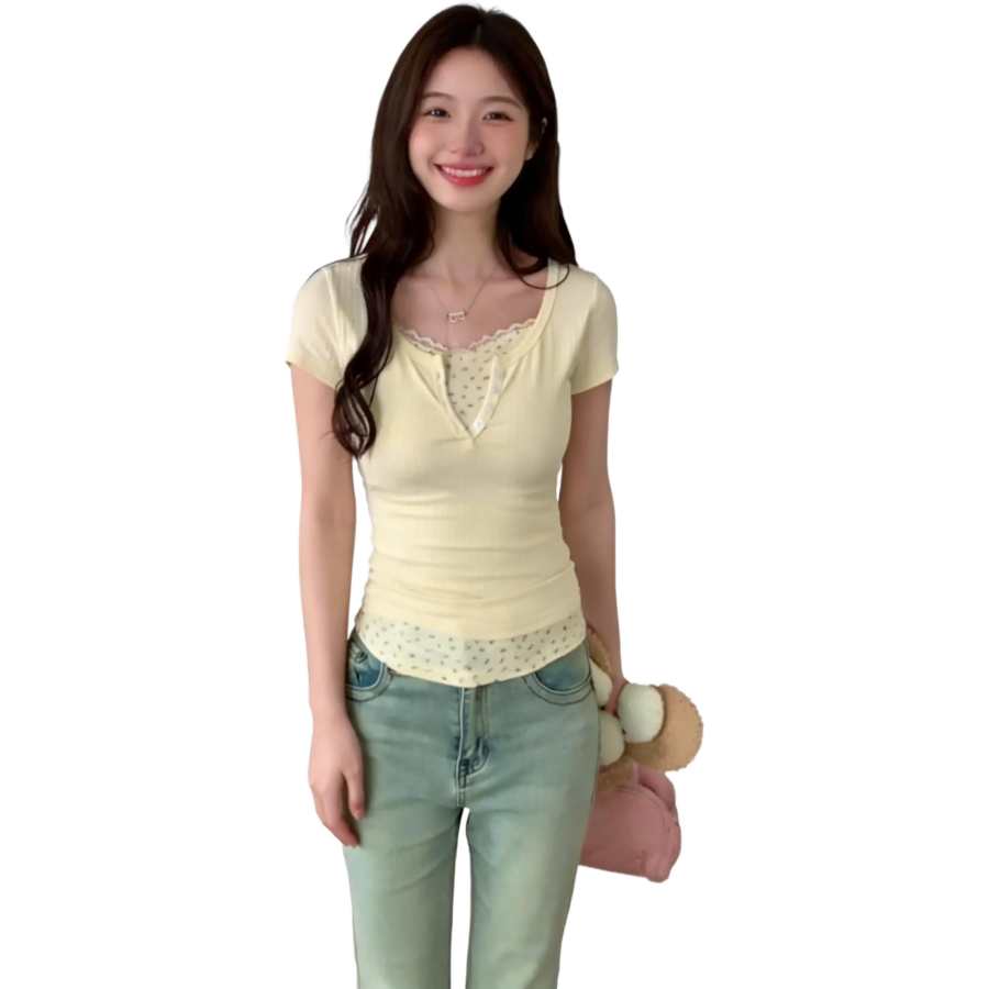 VENICEW T Shirts Women's Square Collar