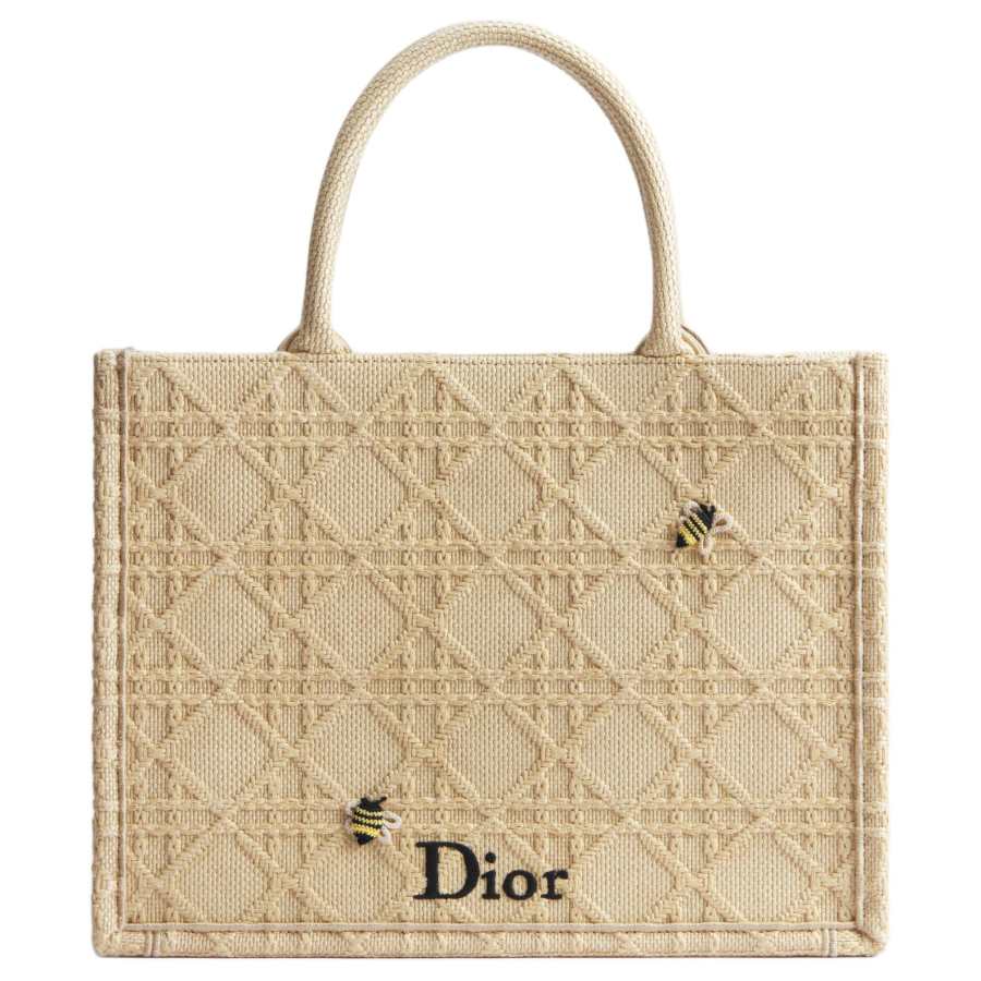 DIOR BookTote Cotton Tote Handbag Medium Women's Natural Color