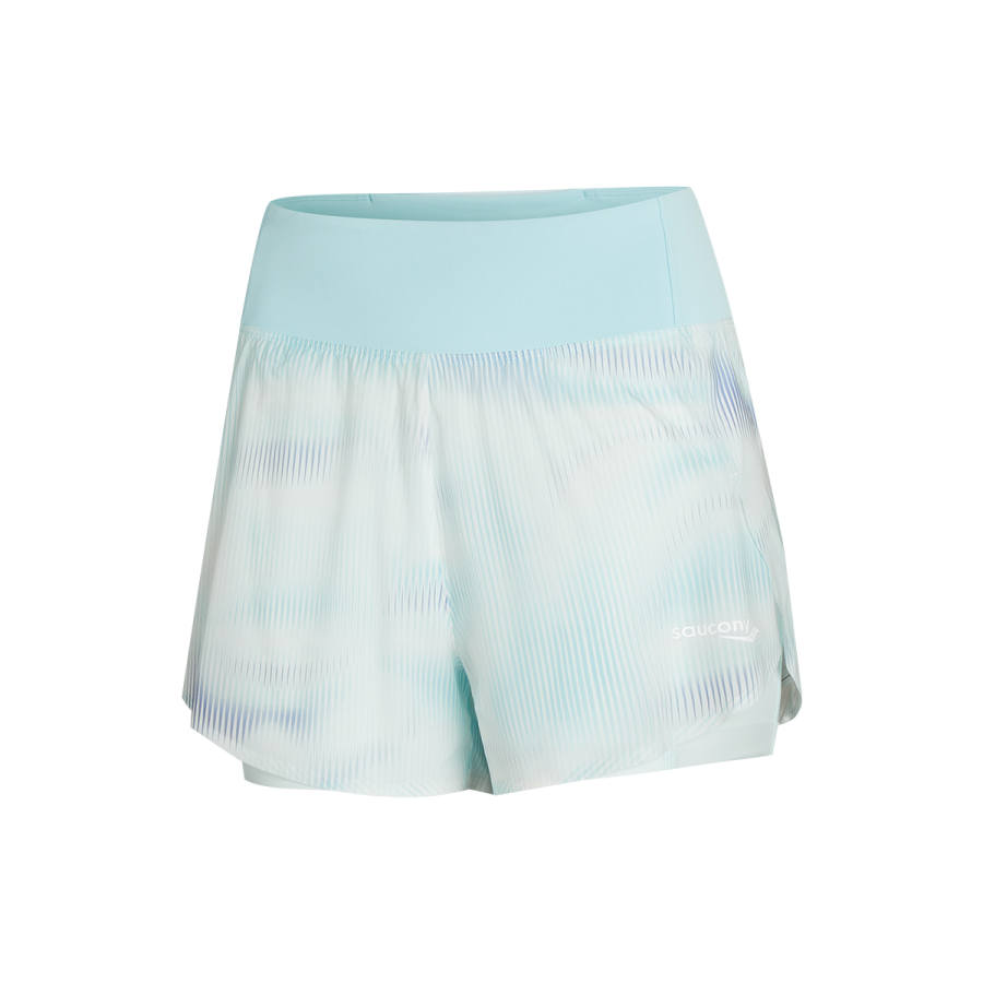 Saucony Sports Shorts Women's Blue White Horizontal Stripes Print Moderate