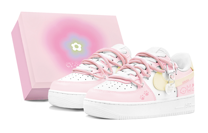Nike Nike Air Force 1 Air Force 1 Slip Resistant Low top Skateboard Shoes Women's White Pink Yellow