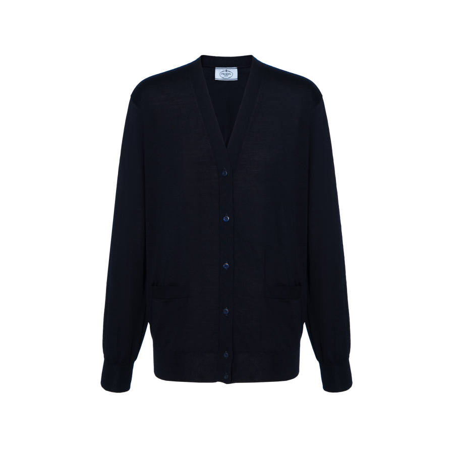 PRADA PRADA Sweaters Women's Navy Blue V Neck Moderate Cardigan