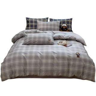 Teenie Weenie Bear Vintage Preppy Style Plaid 100% Cotton Bed Sheets & Duvet Cover
