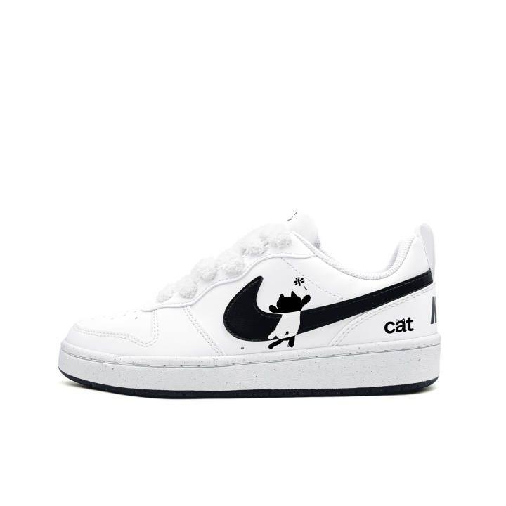 Nike Nike Court Borough Cat Scratching Flying Synthetic Leather Abrasion Resistant Low top Skateboard Shoes Black White