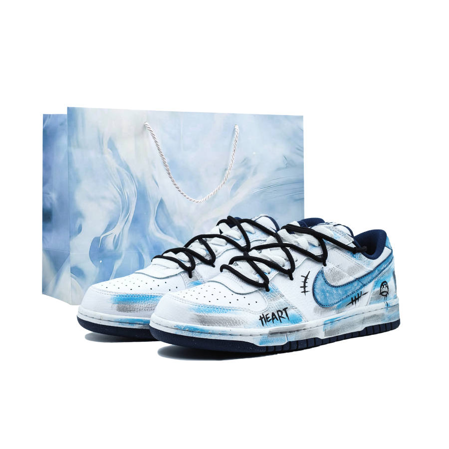 Nike Nike Big Absurd Handmade, Blues Graffiti Cushioning Abrasion Resistant Low top Skateboard Shoes Unisex Light Blue