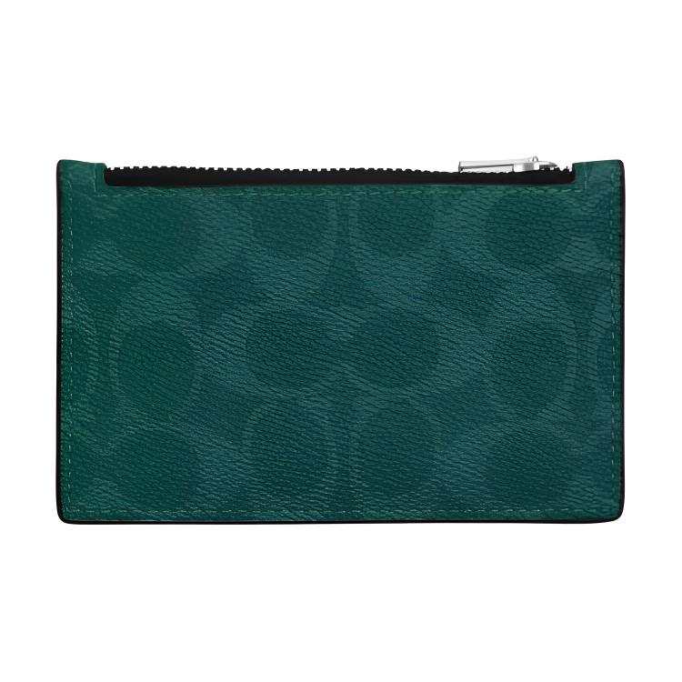 COACH Coated Canvas With Leather Card Holder Unisex Sea Green