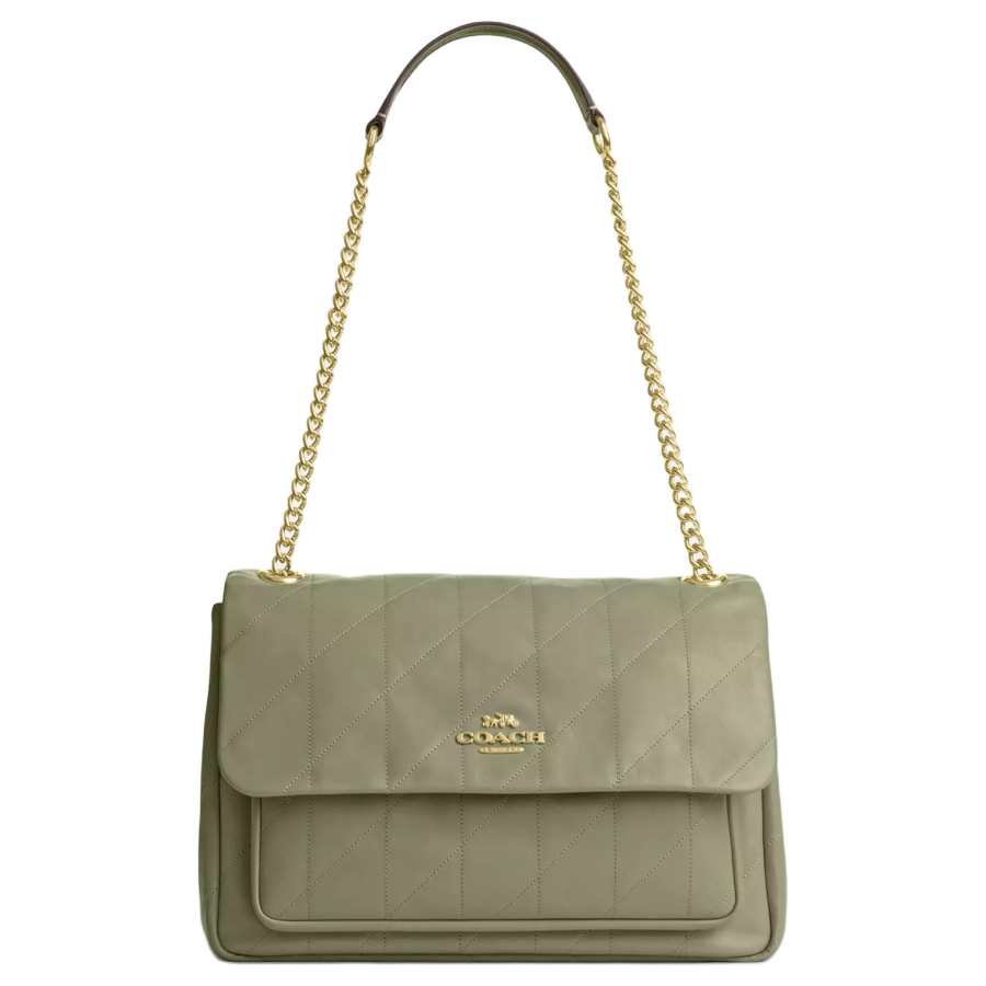 COACH Cow Leather Shoulder Bag, Crossbody Bag Large Women's Gold & Pistachio Green