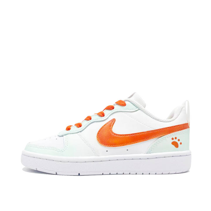 Nike Nike Court Borough Orange Trace Green Trace Leather Slip Resistant Cushioning Abrasion Resistant Low top
