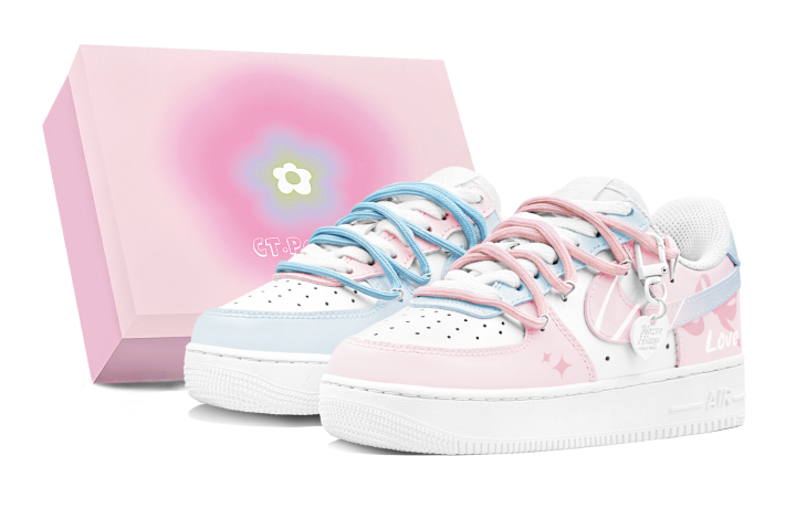 Nike Nike Air Force 1 Air Force 1 Slip Resistant Low top Skateboard Shoes Women's Pink Blue