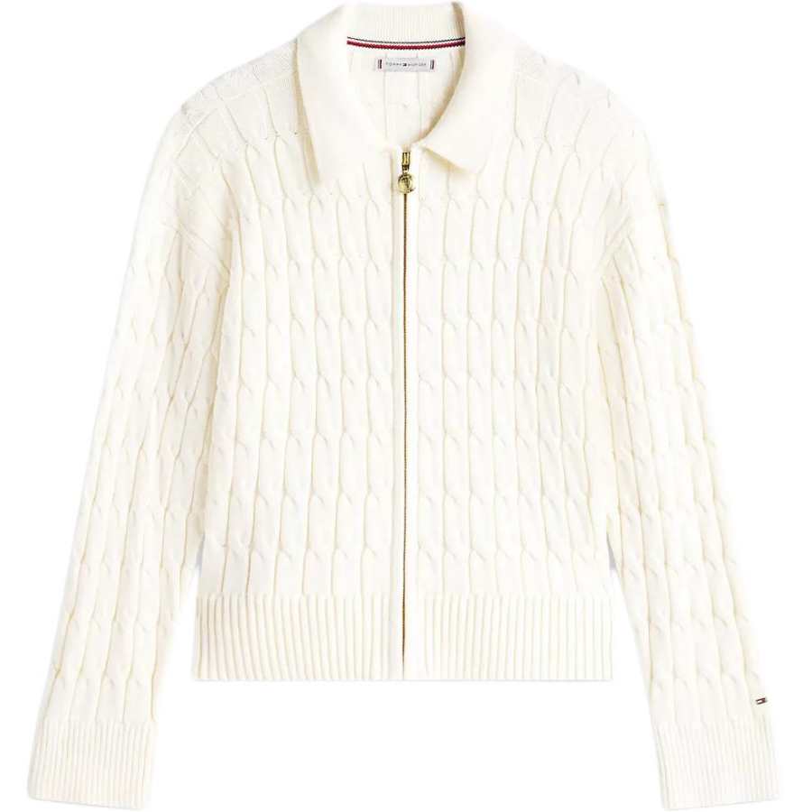 Tommy Hilfiger Sweaters Women's Cream White Lapel Moderate Cardigan