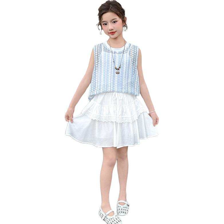 PLANDOO Kids Two Piece Skirt Sets Crew Neck Thin Short