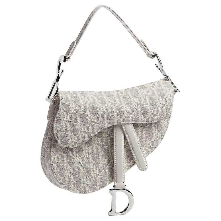 DIOR Saddle Cotton Saddle Bag Handbag Small Women's Milk White & Gray