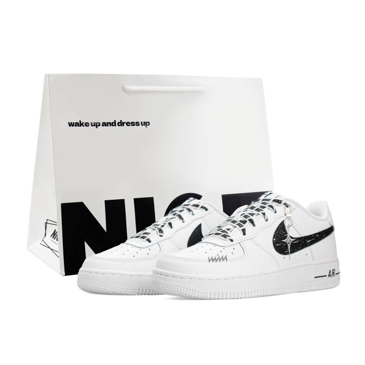Nike Nike Air Force 1 Starry Sky Abrasion Resistant Slip Resistant Low top Skateboard Shoes Women's Black White