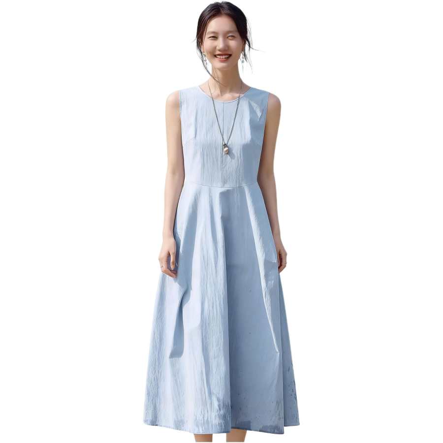 JBBCN Sleeveless Dresses Women's Gray Blue Crew Neck Moderate Long