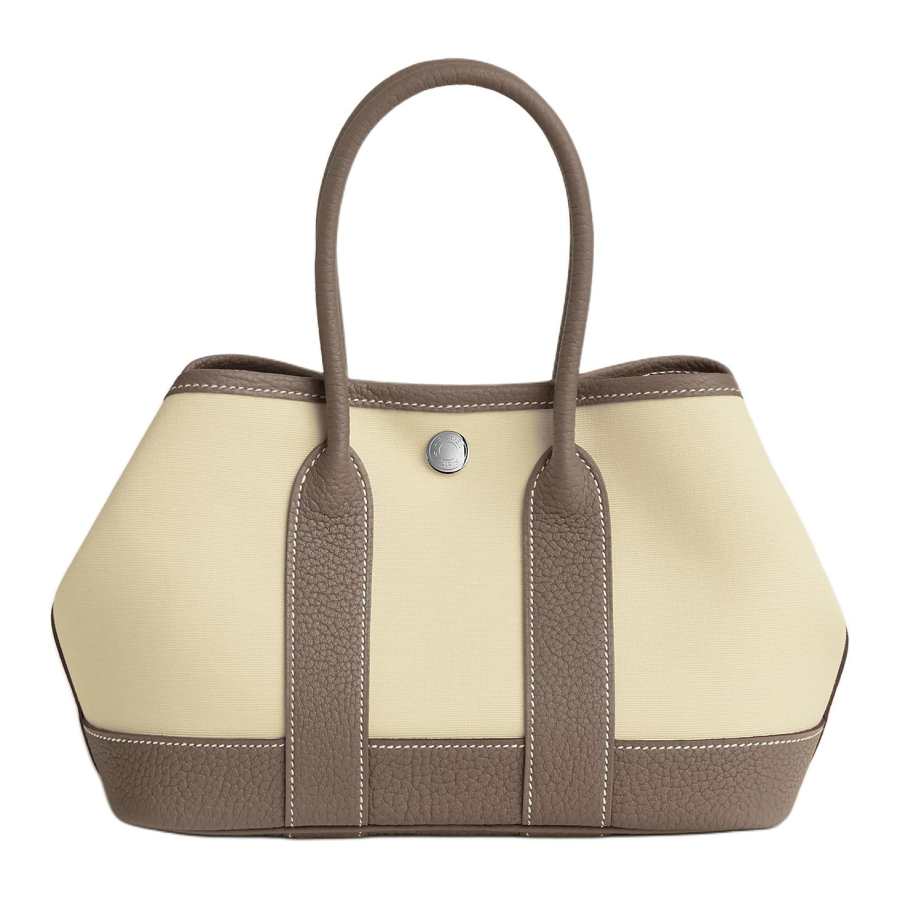 HERMES Neo Garden Negonda Calfskin Handbag 23 Women's 18 Etoupe Elephant Gray Patchwork Vanilla