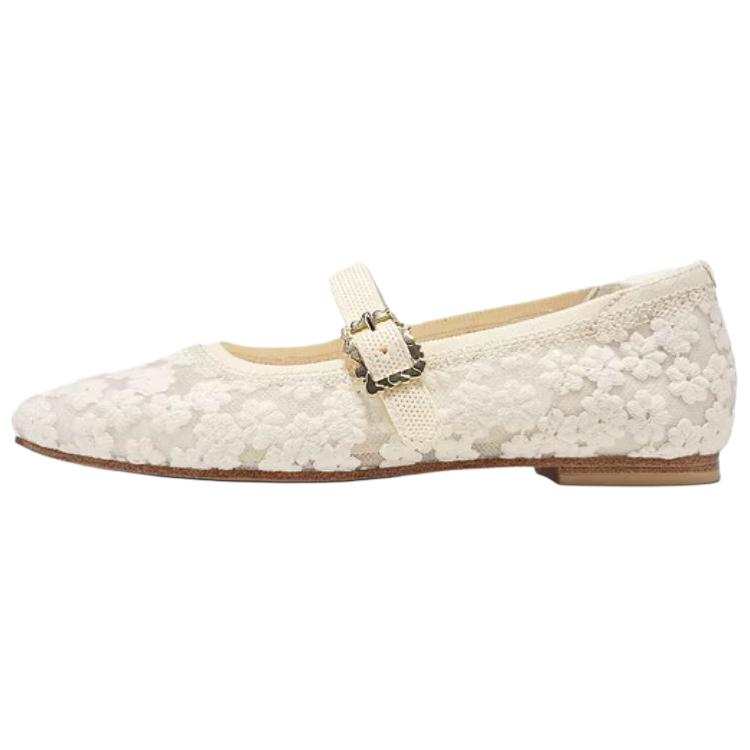 Skechers CLEO SNIP Fabric Flat Mary Jane Shoes 0.5cm Women's Ivory