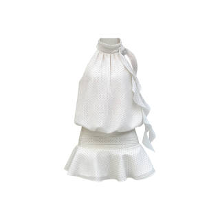 Aghr Sleeveless Dresses Women's White Ribbon Collar Thin Extra Short